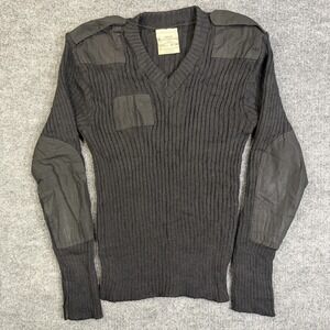 VTG Brigade Quartermasters Sweater Mens 40 Black Woolly Pully V Neck Elbow Patch